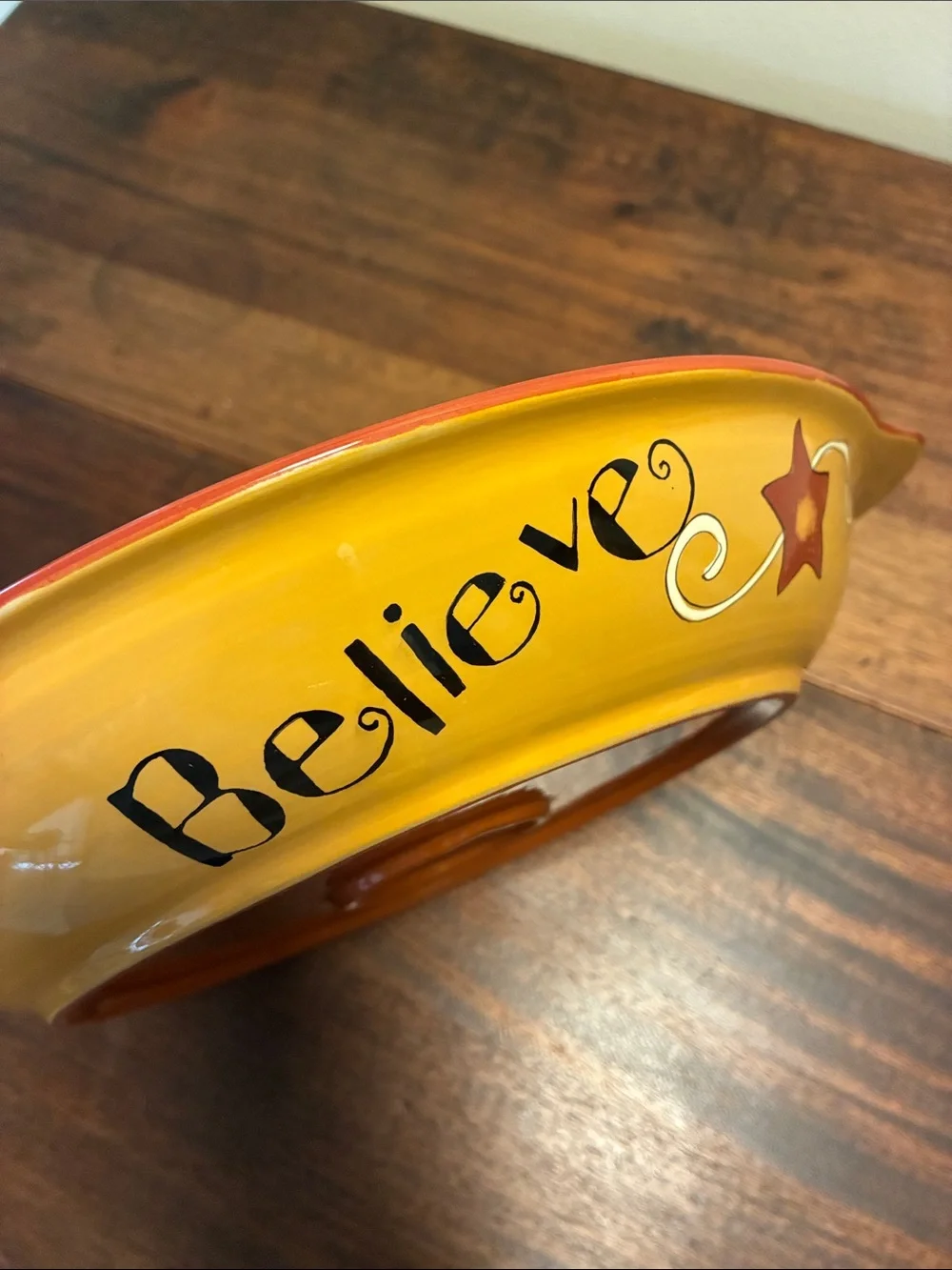 Lang Redware “Believe” Snowman Ceramic Pie Plate by Karen Hillard 2005